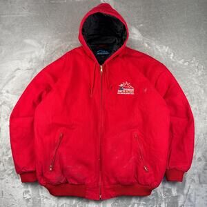 Vintage 90s Tri Mountain Workwear hooded canvas Jacket 3XL Red